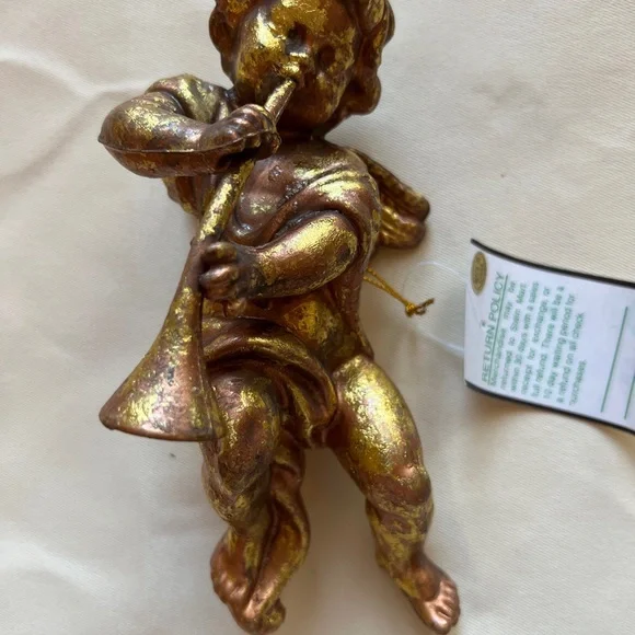 Set of (4) NWT Gold cherub angel w trumpet Christmas hanging ornaments 7” h x 4… - Picture 6 of 13